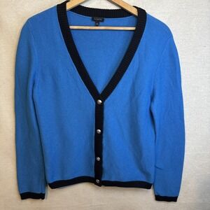 Talbots Cardigan Sweater Womens M Blue Cotton Blend Button Up Classic Luxury‎